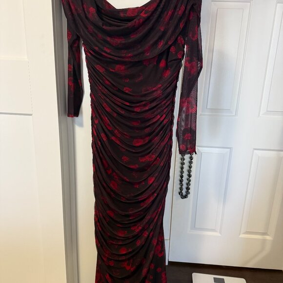 A&F Long-Sleeve Mesh Asymmetrical Draped Maxi Dress - size L - NWT - Picture 3 of 7